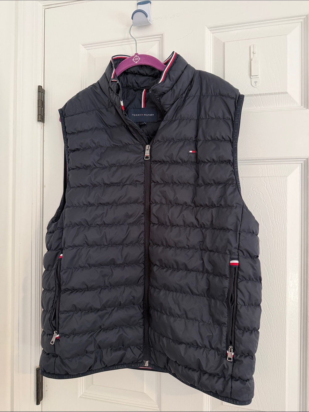 Tommy Hilfiger Women's Navy Quilted Puffer Vest with Signature Trim